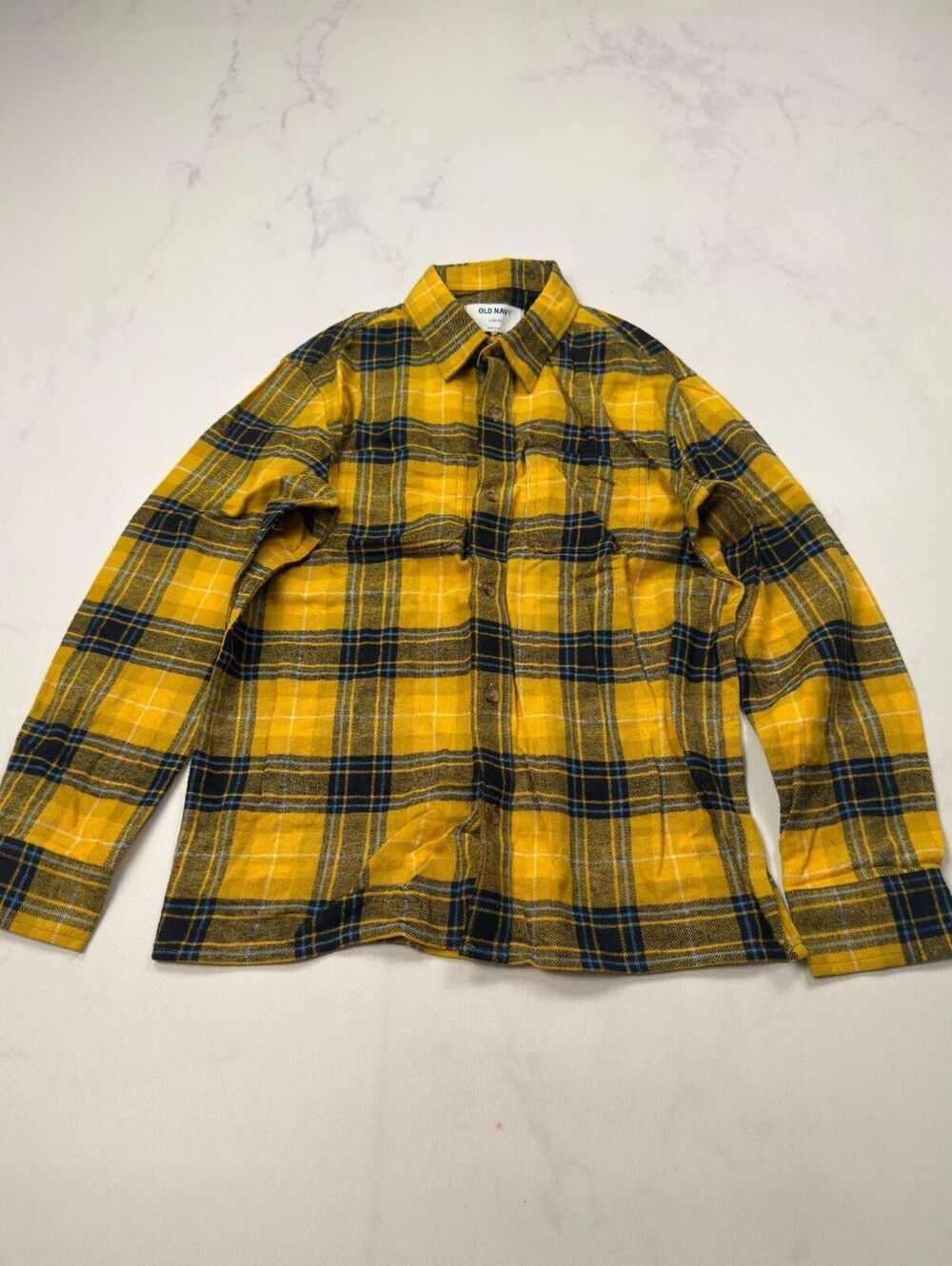 Old Navy Button-Up Shirt Mustard 2010s Checkered - Boys L